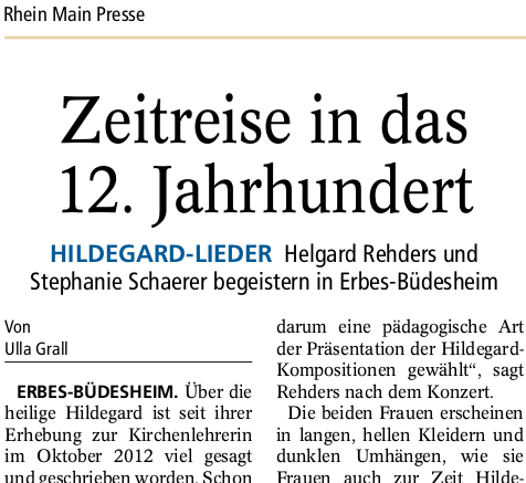 "Zeitreise in das 12. Jahrhundert" - in: Rhein Main Presse, 25. Februar 2013